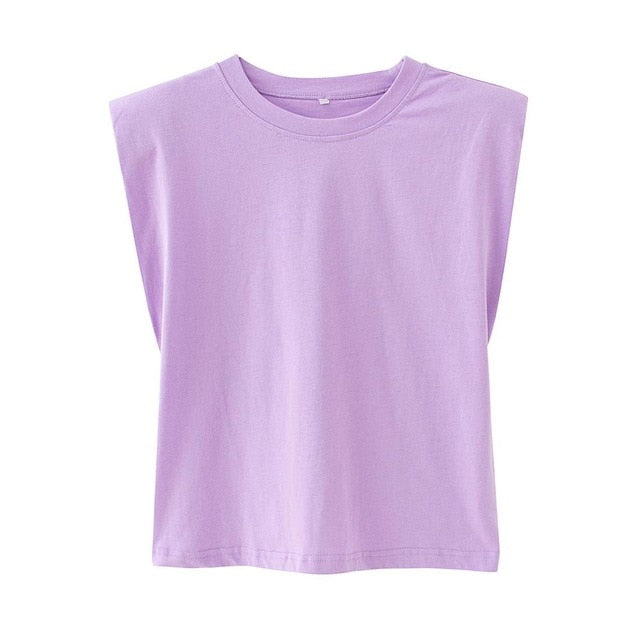 women's new design sense niche trendy shoulder pad profile vest t-shirt