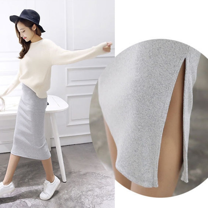 spring Autumn And Winter package hip skirt slit skirts Slim thin female waist skirts Long skirts