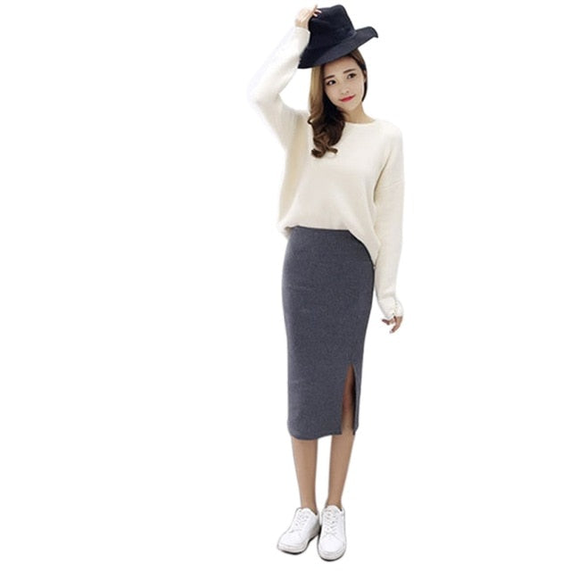 spring Autumn And Winter package hip skirt slit skirts Slim thin female waist skirts Long skirts