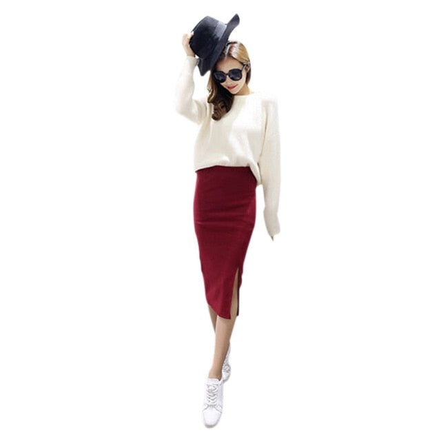 spring Autumn And Winter package hip skirt slit skirts Slim thin female waist skirts Long skirts