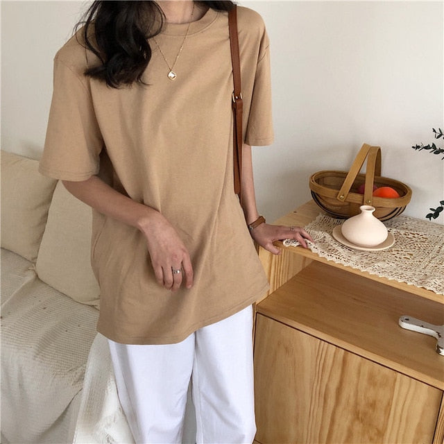 New Soft Free Loose Hot Sale Solid Fresh Summer New T-shirt Women Fashion