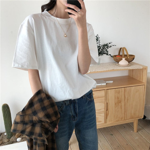 New Soft Free Loose Hot Sale Solid Fresh Summer New T-shirt Women Fashion