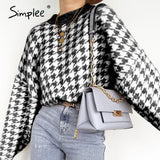 Women geometric khaki knitted sweater women casual Houndstooth lady pullover sweater female