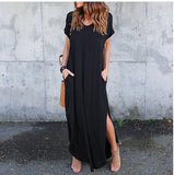 Women Dress Summer Solid Casual Short Sleeve Maxi Dress For Women Long Dress