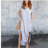 Women Dress Summer Solid Casual Short Sleeve Maxi Dress For Women Long Dress