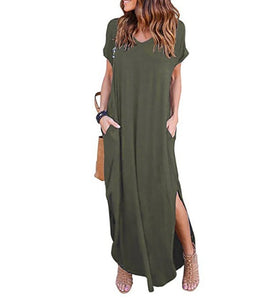 Women Dress Summer Solid Casual Short Sleeve Maxi Dress For Women Long Dress