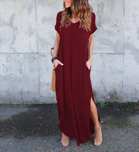 Women Dress Summer Solid Casual Short Sleeve Maxi Dress For Women Long Dress