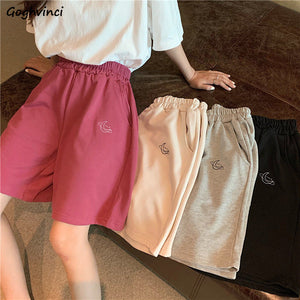 Women Embroidery Elasticity Lovely Girls Korean Style Colorful Simple Oversize Trousers