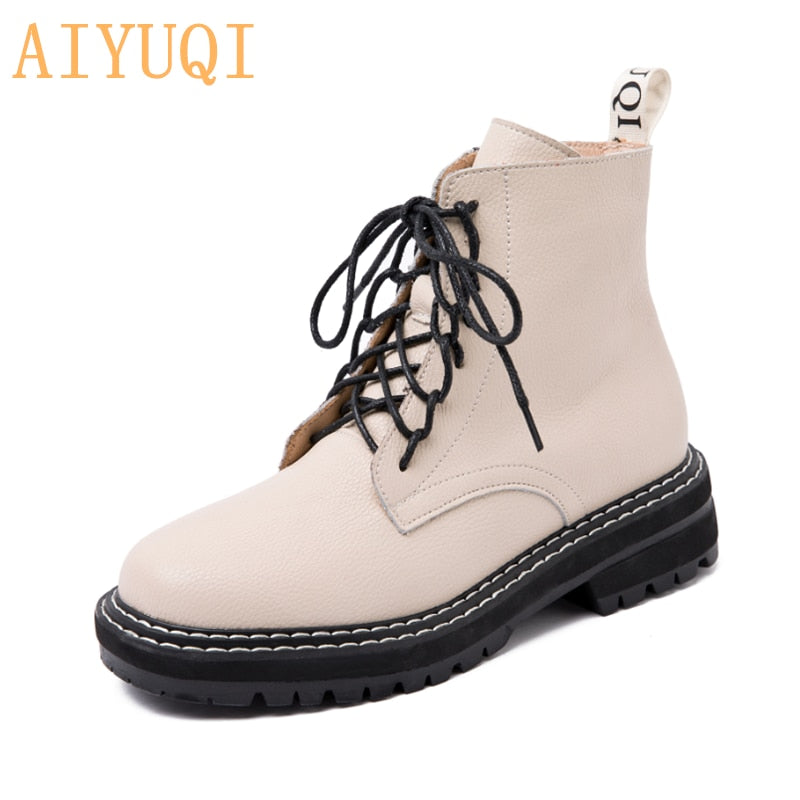 women shoes Ankle 2020 Autumn British Wind Genuine Leather Thick With Short Boots