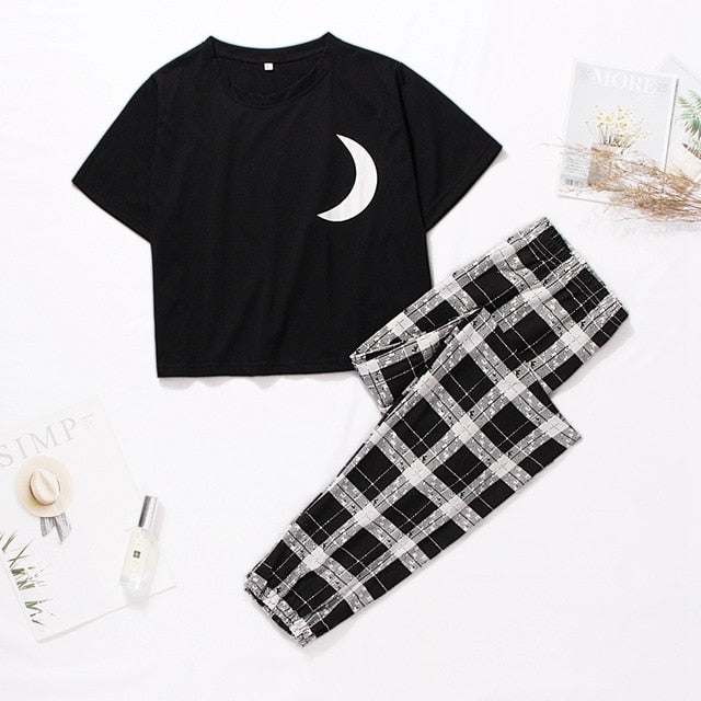 Cartoon Print Short Set Pajamas for Women  Pajama Set Sweet Short Sleeve