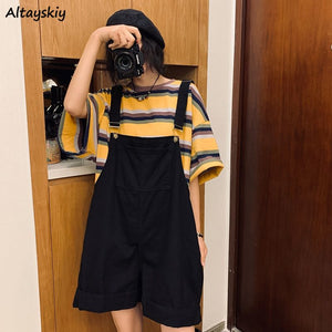 Women BF Style Cute Suspender Chic Wide-leg Summer Fashion Preppy Girls Denim Romper
