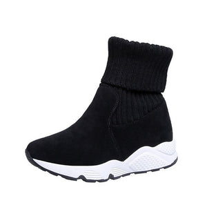 Women Snow Boots Flock Stretch Sock Plush Fur Booties Suede Warm Shoes Snow Sneaker
