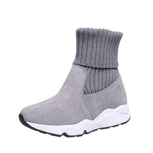Women Snow Boots Flock Stretch Sock Plush Fur Booties Suede Warm Shoes Snow Sneaker