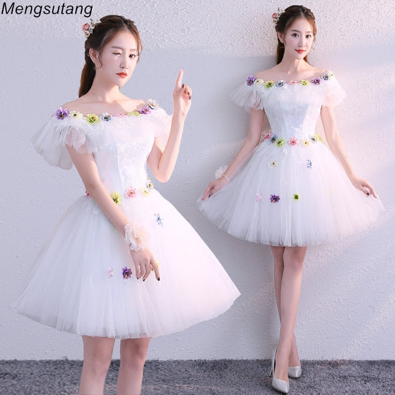 White Boat Neck Appliques Ball Gown Elegant Evening Dresses  Banquet Formal Party Prom dresses