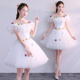 White Boat Neck Appliques Ball Gown Elegant Evening Dresses  Banquet Formal Party Prom dresses