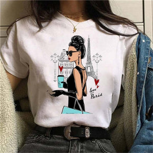 Female Tshirt Women Fashion Graphic Printed T-Shirt Harajuku Korean Style Short Sleeves Clothes Female