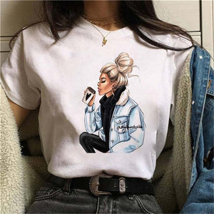 Female Tshirt Women Fashion Graphic Printed T-Shirt Harajuku Korean Style Short Sleeves Clothes Female