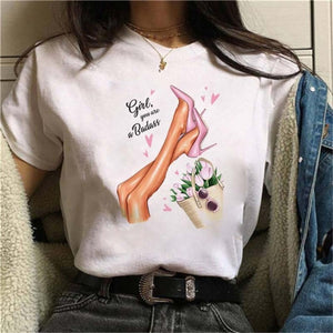 Female Tshirt Women Fashion Graphic Printed T-Shirt Harajuku Korean Style Short Sleeves Clothes Female