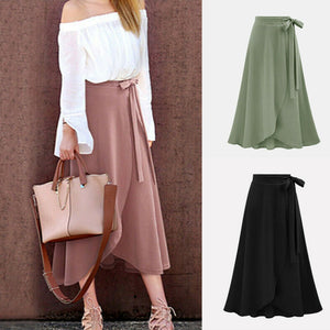 Stylish Designed Women's Autumn Asymmetric Slit Solid-color Wrap Long Skirt