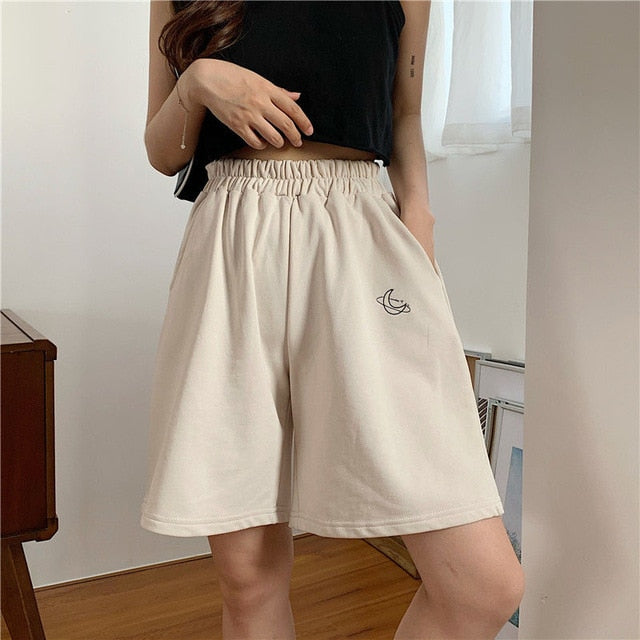 Women Embroidery Elasticity Lovely Girls Korean Style Colorful Simple Oversize Trousers
