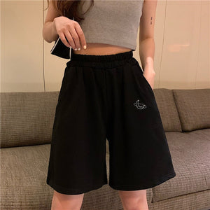 Women Embroidery Elasticity Lovely Girls Korean Style Colorful Simple Oversize Trousers
