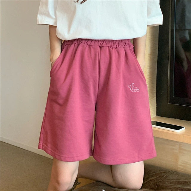 Women Embroidery Elasticity Lovely Girls Korean Style Colorful Simple Oversize Trousers
