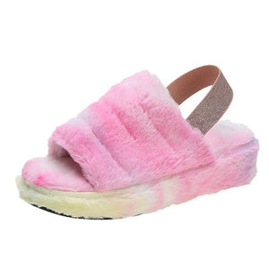 new color plush slippers women wear open toe thick soled slippers sandals