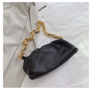 Women Cloud Underarm Shoulder Bag Pleated Baguette Pouch Totes Handbag