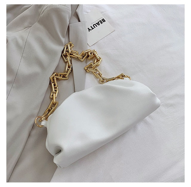 Women Cloud Underarm Shoulder Bag Pleated Baguette Pouch Totes Handbag