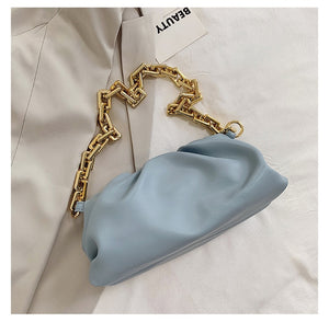 Women Cloud Underarm Shoulder Bag Pleated Baguette Pouch Totes Handbag