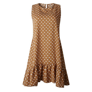 Women Summer Dress Polka Dot Chiffon Sleeveless Beach Mini Casual Yellow Sundress