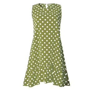 Women Summer Dress Polka Dot Chiffon Sleeveless Beach Mini Casual Yellow Sundress