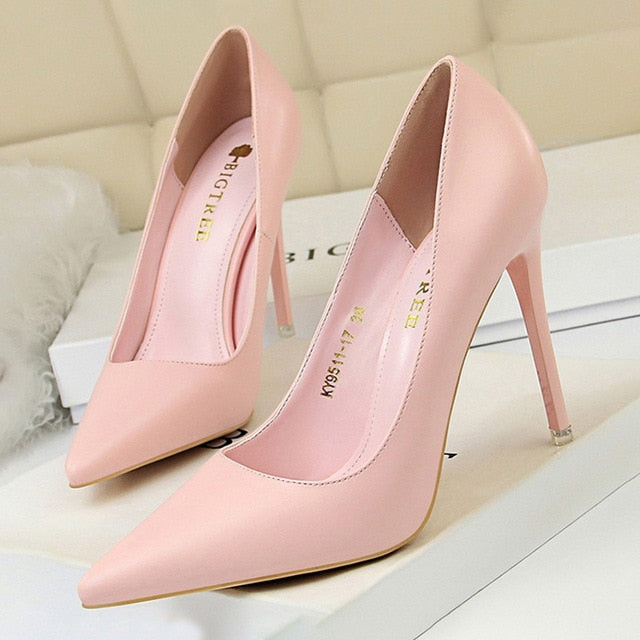 Women Pumps Fashion High Heels Shoes Black Pink White Shoes