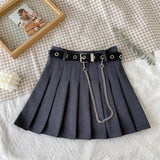 Women New High Waist Mini Tennis Skirts Uniform Chain Pocket A-line Streetwear