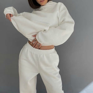 Women Elegant Solid Sets For Women Warm Hoodie Sweatshirts And Long Pant Fashion