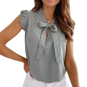 Shirt Summer Bow Lace Up Polka Dot Female Ruffle Pullover Vintage shirts