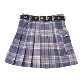 Women New High Waist Mini Tennis Skirts Uniform Chain Pocket A-line Streetwear