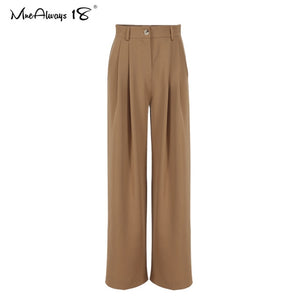 Mnealways18 Classic Wide Pants Floor-Length Pleated Loose Women Trousers