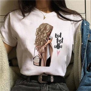 Female Tshirt Women Fashion Graphic Printed T-Shirt Harajuku Korean Style Short Sleeves Clothes Female