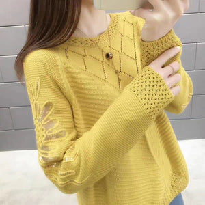 Sweater knit sweater women's top dress new loose-fitting hollow-sleeved lace bottoms thin-fitting