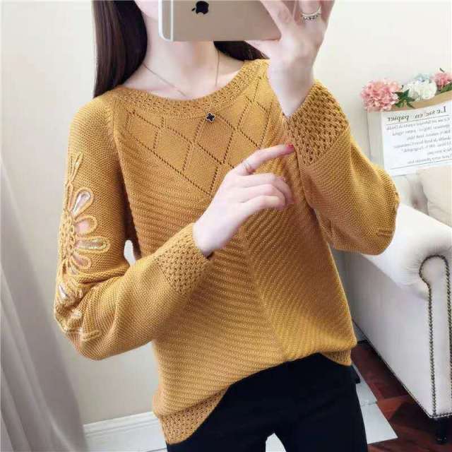 Sweater knit sweater women's top dress new loose-fitting hollow-sleeved lace bottoms thin-fitting