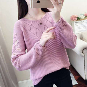 Sweater knit sweater women's top dress new loose-fitting hollow-sleeved lace bottoms thin-fitting