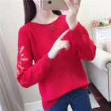 Sweater knit sweater women's top dress new loose-fitting hollow-sleeved lace bottoms thin-fitting