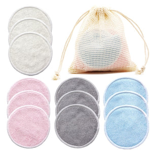 Reusable Bamboo Makeup Remover Pads 12pcs/Pack Washable Rounds Cleansing Facial Cotton Make Up