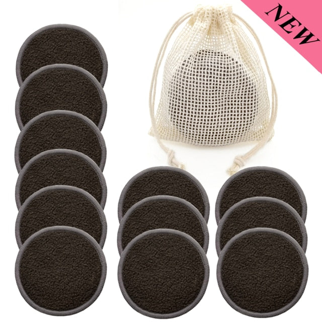 Reusable Bamboo Makeup Remover Pads 12pcs/Pack Washable Rounds Cleansing Facial Cotton Make Up