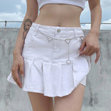 Denim Mini Pleated Skirt Ladies Summer High Waist Jeans Shorts Skirts