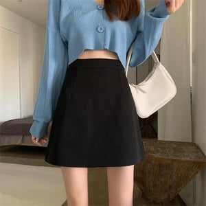 Black Skirts Women Mid-calf College A-line High Waist Korean Style Plus Size Streetwear Chic Female Bottom