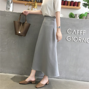 Women Elegant Office Lady Quality Glossy Satin Skirt Plain Shiny  Fashion