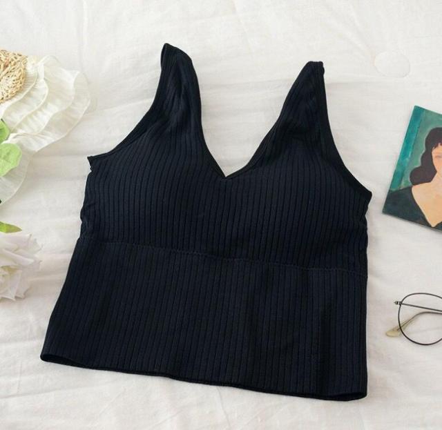 Korean striped crop tops slim fit spaghetti strap tanke top