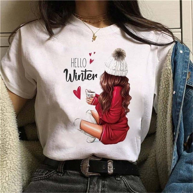 Female Tshirt Women Fashion Graphic Printed T-Shirt Harajuku Korean Style Short Sleeves Clothes Female